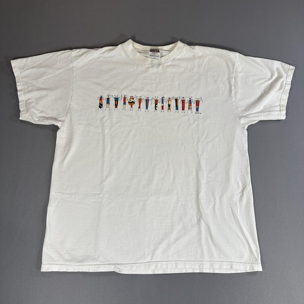 Vintage Tultex Shirt Mens 2XL White Dancing Stick Figure Art Graphic Tee 1998